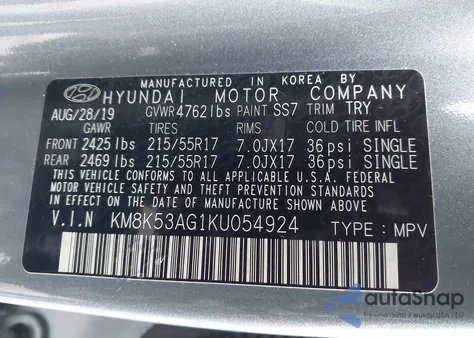 2019 Hyundai Kona Ev Ultimate z USA, uszkodzony, nr VIN KM8K53AG1KU054924